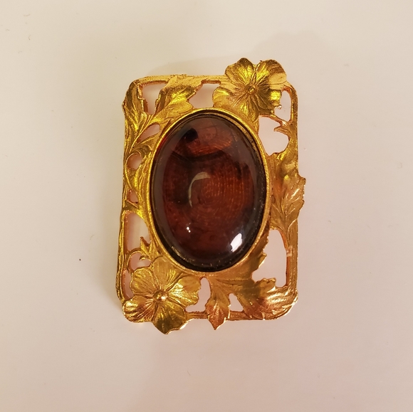 Amber Season Gold Decorative Pin with Floral Edge - Picture 4 of 7